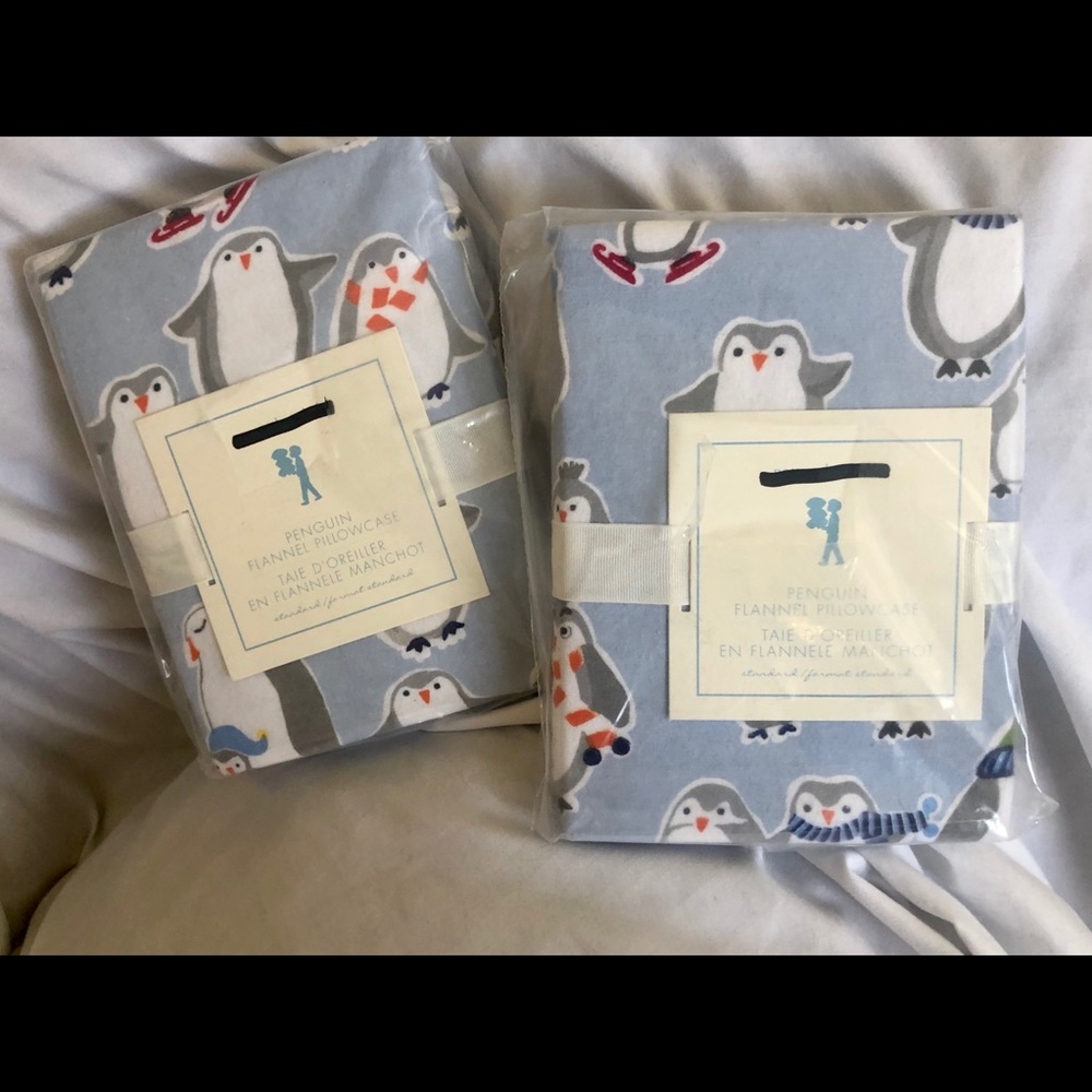Pottery Barn Kids Flannel Penguin Holiday Pillowca